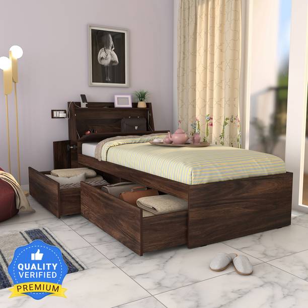 Studio Kook Tribe Left with Headboard storage Engineered Wood Single Drawer Bed