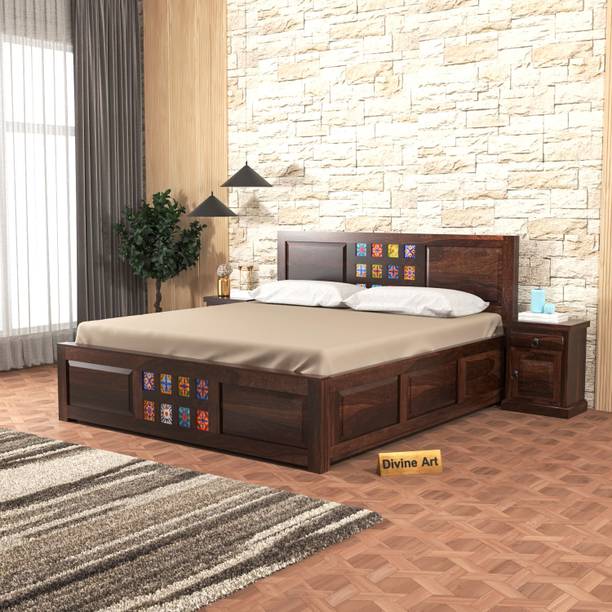 Divine Arts Solid Sheesham Wood King Size For Bedroom/ Hotel | Solid Wood King Box Bed Solid Wood King Box Bed, 205.74 cm x 190.5 cm (6.75 ft x 6.25 ft)