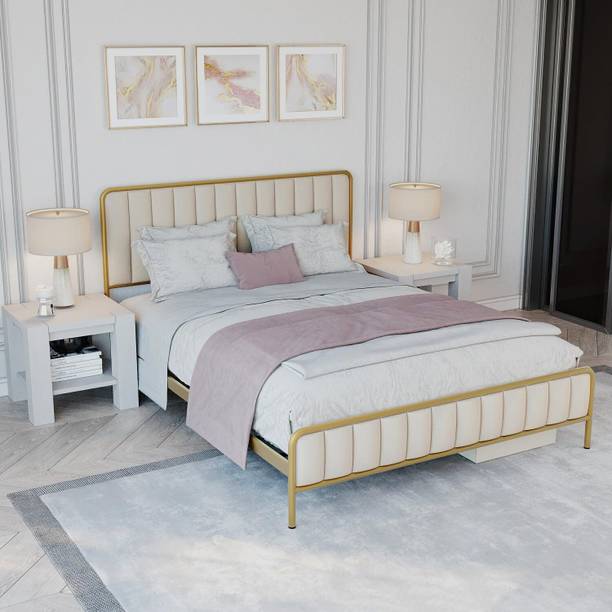 DecorNation Lucius Upholstered Metal Queen Bed