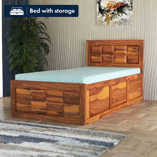 Vinod Furniture Solid Sheesham Wood Single Bed With Storage And Without Mattress For Bedroom. Solid Wood Single Box Bed, 205 cm x 96 cm (6.73 ft x 3.15 ft)