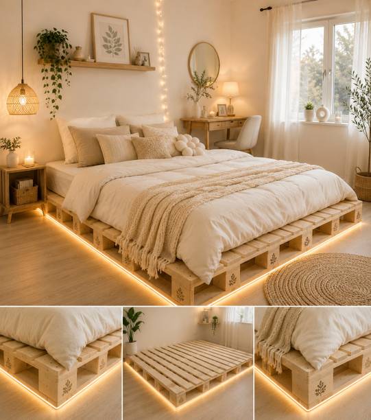 Knowk knock Beautiful 4×6 ft Pine Wood Pallet Bed Rustic Modern Wooden Furniture Solid Wood Double Bed, 183 cm x 122 cm (6.0 ft x 4.0 ft)