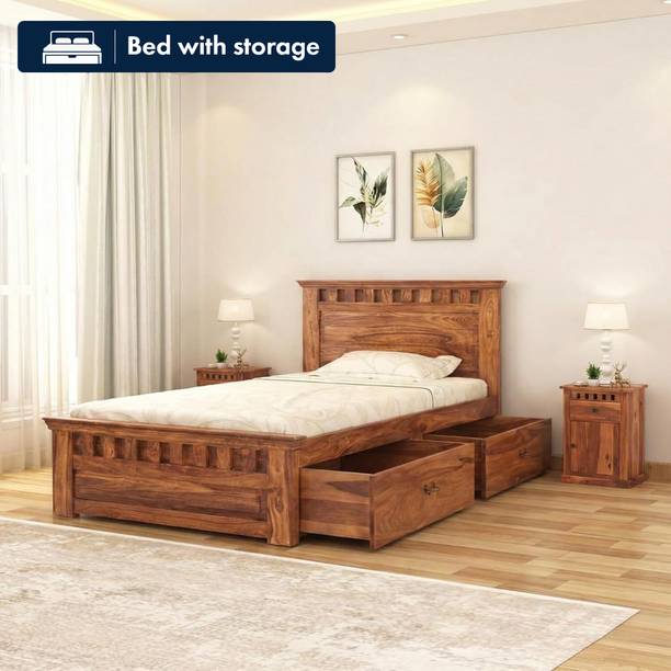 SONA ART & CRAFTS Kuber Sheesham Wood Single Bed Drawer Storage Solid Wood Single Drawer Bed, 216 cm x 99 cm (7.09 ft x 3.25 ft)