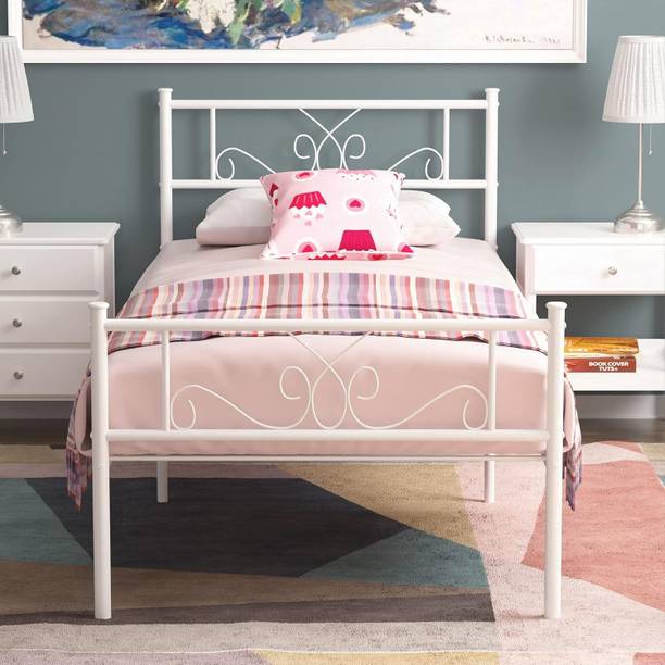 ADORN MART Twin Bed Frame with Headboard and Footboard, White Bed Frame Metal King Bed