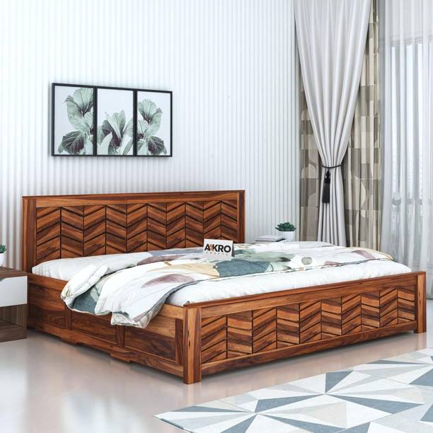 AakroCrafts Sheesham Wood Bed with Box Storage/Solid Wood Cot/Palang/Wooden Double Bed Solid Wood King Box Bed, 205.74 cm x 190.5 cm (6.75 ft x 6.25 ft)