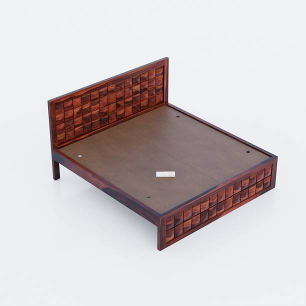 Rukmaajee Art Honey Finish Queen Size Bed with Diamond Headboard by Rukmaajee Solid Wood Queen Bed