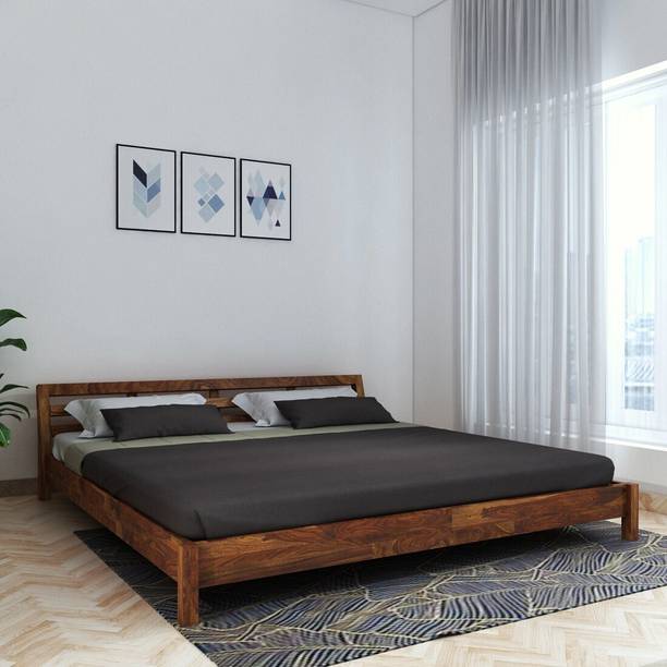 Wopno Furniture Solid Sheesham Wooden Platform King Size Bed without Storage for Bedroom Solid Wood King Bed