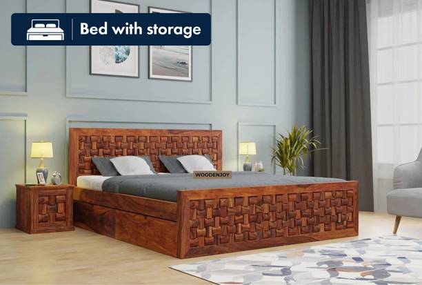 WoodLab Sheesham Wood King Bed With Drawers Storage/Wooden Bed With Storage For Home Solid Wood King Drawer Bed, 208.28 cm x 190.5 cm (6.83 ft x 6.25 ft)
