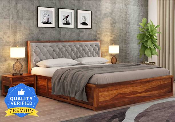 Taskwood Furniture Solid Sheesham Wood King Size Bed Wi...