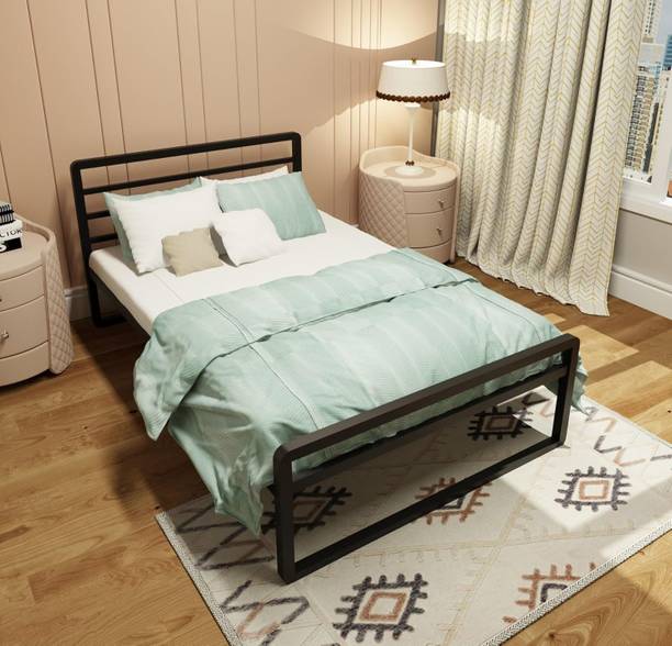 ADORN MART Metal Platform Bed with Headboard and Footboard. Metal Single Bed
