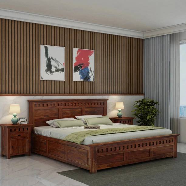 WOODENJOY Sheesham Wood Bed/Wooden Queen Bed/Wooden Bed/Cot With Box Storage For Home Solid Wood Queen Box Bed