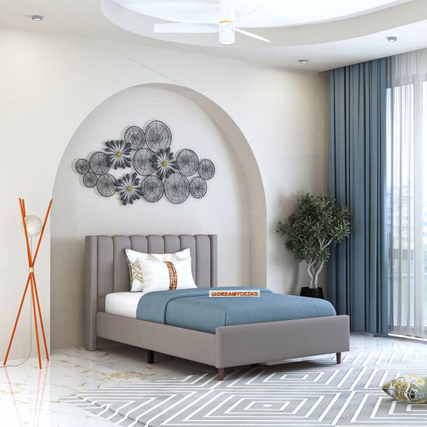Dreamydesks Aura Plywood Upholstered Single Bed Cot with 4Ft Headboard Furniture for Bedroom Engineered Wood Single NA Bed