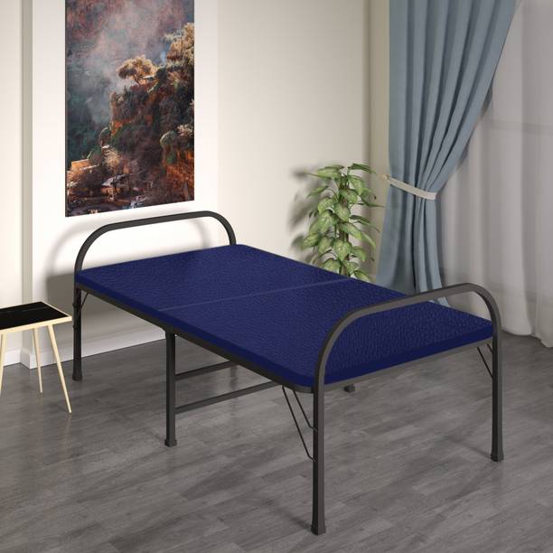 FURNIMAX Foldable Bed Portable Single Folding Bed Charpai Khatiya Bed for Sleeping Metal Solid Wood Single NA Bed