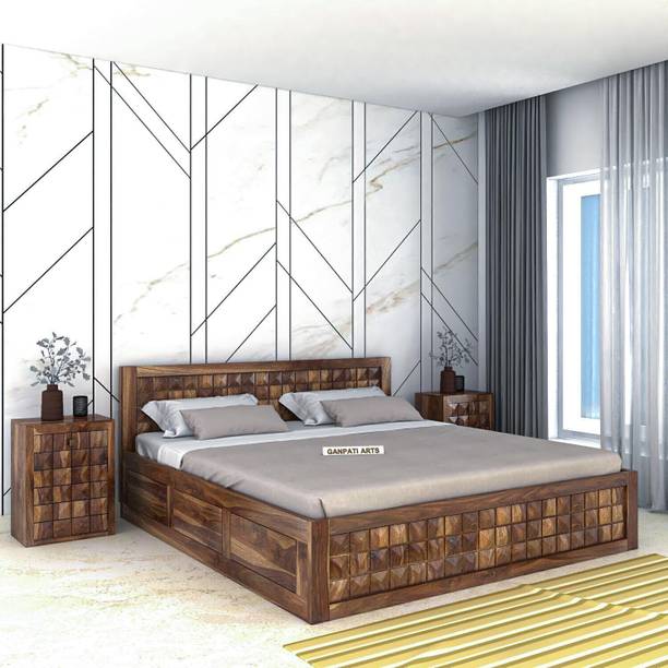 Ganpati Arts Sheesham Wood Diamond Bed For Bedroom/Wooden Cot/Bed With Box Storage For Home Solid Wood Queen Box Bed
