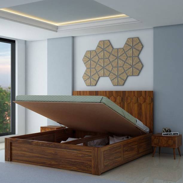 Ganpati Arts Sheesham Wood Hexa Bed/Wooden Cot With Hydraulic Storage Bed For Bedroom/Home Solid Wood King Hydraulic Bed, 206 cm x 190 cm (6.76 ft x 6.23 ft)