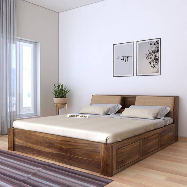 Ganpati Arts Sheesham Wood Bed For Bedroom/Wooden Cot/Palaung/Bed With Box Storage For Home Solid Wood Queen Box Bed, 223.52 cm x 187.96 cm (7.33 ft x 6.17 ft)