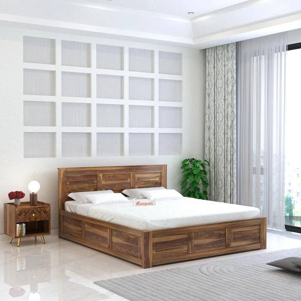 Ganpati Arts Sheesham Wood Swiss Bed/Cot/Wooden Palaung With Storage For Bedroom/Home/Hotel Solid Wood Queen Box Bed, 205 cm x 160 cm (6.73 ft x 5.25 ft)