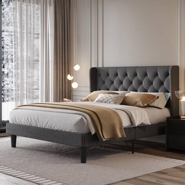 HDWOOD Engineered Wood Queen Size Fabric Bed With Button Tufted Headboard For Bedroom | Engineered Wood Queen Bed
