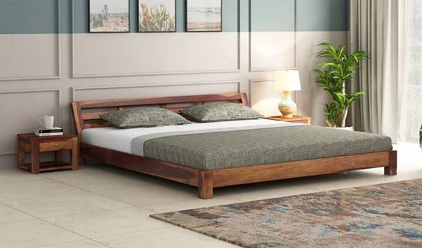 THERJART Solid Wood Bed | Wooden Bed | Wood Double Bed Solid Wood Double Bed, 208.28 cm x 182.88 cm (6.83 ft x 6.0 ft)