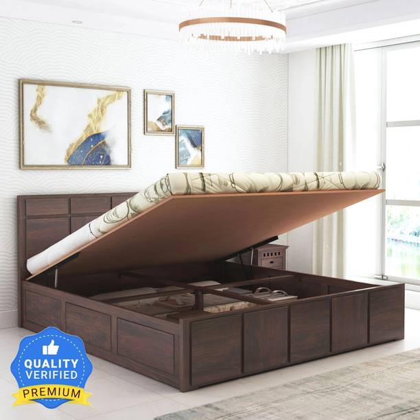 Ganpati Arts Sheesham Wood Scott Bed/Wooden Cot With Hydraulic Storage Bed For Bedroom/Home Solid Wood King Hydraulic Bed