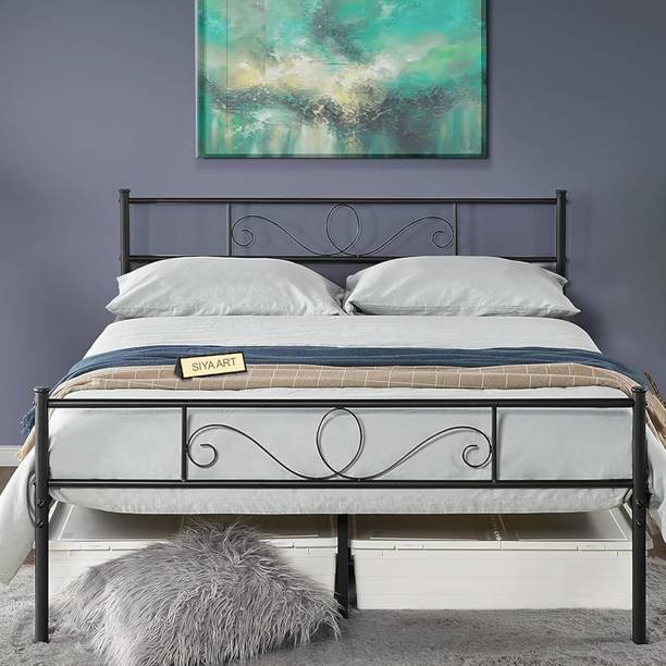 SIYA ART Iron Frame King Size Bed Without Storage for Bedroom Metal Queen Bed