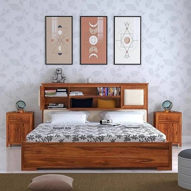 Ganpati Arts Sheesham Wood Maharaja Bed For Bedroom/Wooden Cot/Bed With Box Storage For Home Solid Wood Queen Box Bed