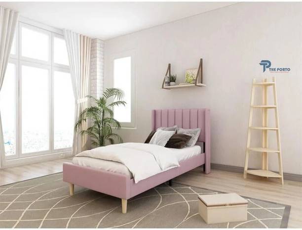 Klenta Home Decor Fabric Upholstered Single Bed With Headboard For Bedroom/ Hotel/ Kids Room || Solid Wood Single Bed