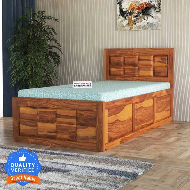 Shree Jeen Mata Enterprises Solid Sheesham Wood Single Bed Without Mattress For Bed Room , Hotel . Solid Wood Single Box Bed