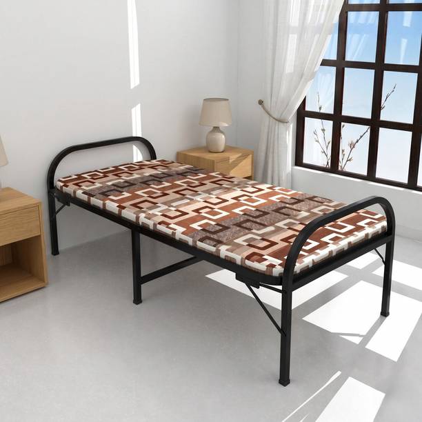 FURNIMAX Folding Bed Single with Mattress | No Assembly Required | Metal Single Bed, 177.8 cm x 88.9 cm (5.83 ft x 2.92 ft)