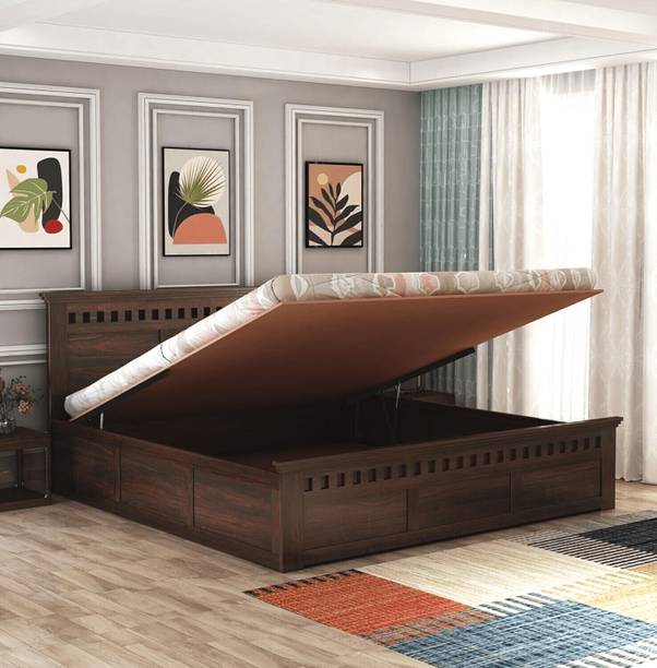 SAVITRIDECOR Sheesham Wood Bed For Bedroom/Wooden Cot/Palaung/Bed With Storage For Home Solid Wood Queen Hydraulic Bed