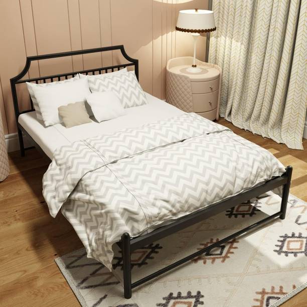 ADORN MART Full Size Bed Frame with Headboard, Heavy Duty Metal Slat and Anti-Slip Support Metal Single Bed