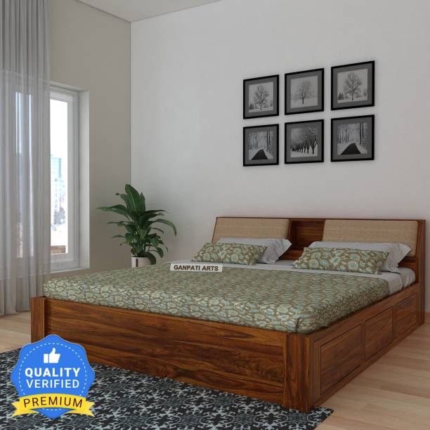Ganpati Arts Sheesham Mayor Queen Bed for Bedroom/Hotel/LivingRoom With Headboard/Box Storage Solid Wood Queen Box Bed