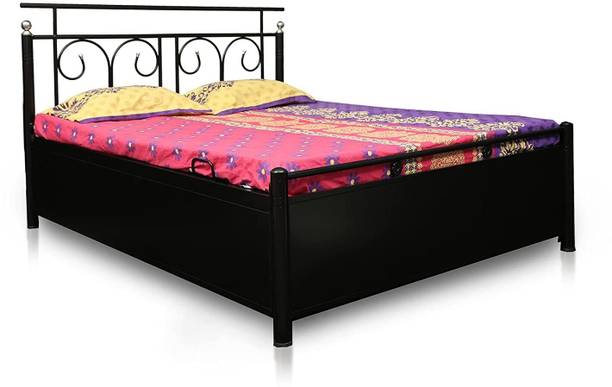 Zkazaa Lercen (6x5) Metal Bed Queen Size With Storage Metal Double Box, Hydraulic Bed