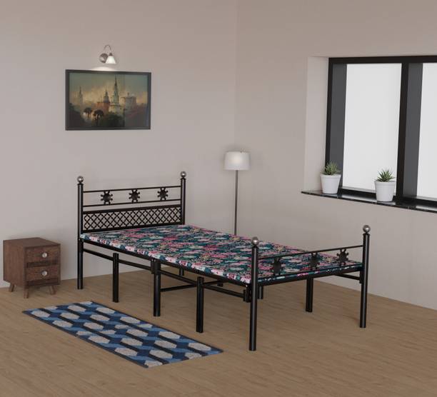 Sahni European Bed with hard Mattress attached Metal Single Bed