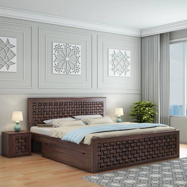 WOODENJOY Sheesham Wood King Bed With Drawers Storage/Wooden Bed With Storage For Home Solid Wood King Drawer Bed