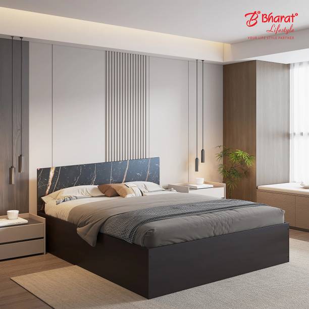 Bharat Lifestyle Amsterdam With Marble Finish Header Engineered Wood Queen Bed