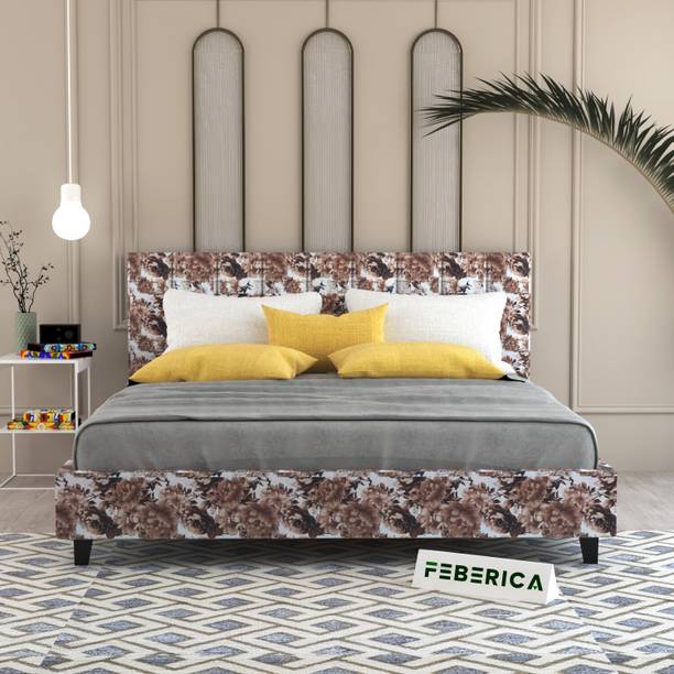 FEBERICA Fabric King Size Bed with Upholstered Headboard for Bedroom/ Hotel/ Kids Room | Engineered Wood King Bed