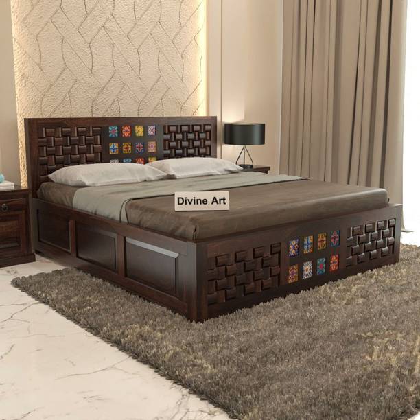 Divine Arts Solid Sheesham Wood King Size For Bedroom/ Hotel | Solid Wood King Box Bed Solid Wood King Box Bed, 205.74 cm x 190.5 cm (6.75 ft x 6.25 ft)