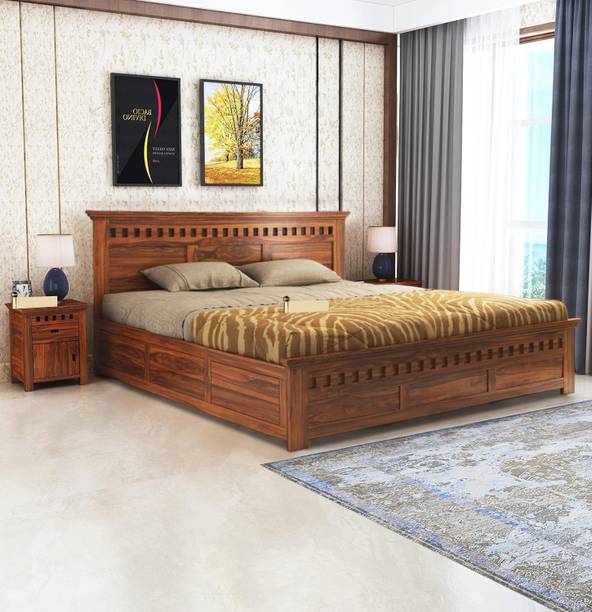 Divine Arts Sheesham Wood Armania King Size Bed with Box Storage for Bedroom/Home Solid Wood King Box Bed, 209 cm x 198 cm (6.86 ft x 6.5 ft)