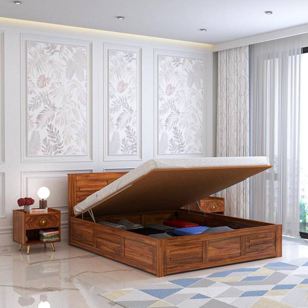 Ganpati Arts Sheesham Wood Swiss Bed/Cot/Wooden Palaung With Storage For Bedroom/Home/Hotel Solid Wood Queen Hydraulic Bed, 205 cm x 160 cm (6.73 ft x 5.25 ft)