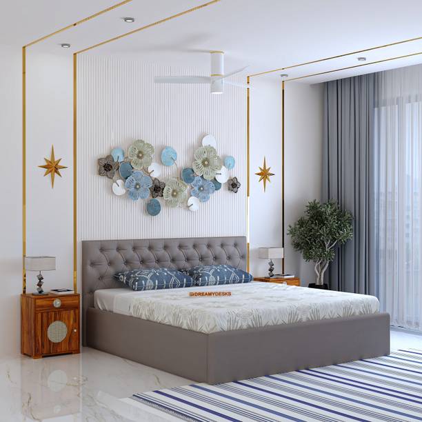 Dreamydesks Velvo Plywood Upholstered Bed with Box Storage & Tufted Headboard| Double Bed Engineered Wood King Box Bed