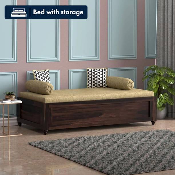 Banshi Solid Sheesham Wood Diwan / Single Bed with Storage Box |Heavy Duty Wooden Frame Solid Wood Single Box Bed, 90 cm x 174 cm (2.95 ft x 5.71 ft)