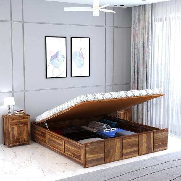 Ganpati Arts Sheesham Wood Scott King Bed/Wooden Cot/Wooden Bed With Storage For Home Solid Wood King Hydraulic Bed, 210 cm x 190 cm (6.89 ft x 6.23 ft)