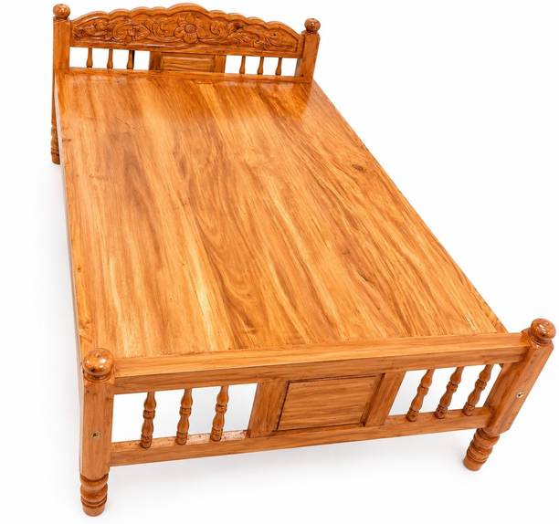 rajafuel Premium Solid Wood Cot Bed with Traditional Carved Headboard - 3,4,5 and 6 Feet Solid Wood Queen Bed, 115 cm x 65 cm (3.77 ft x 2.13 ft)