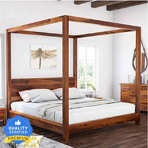 Ganpati Arts Sheesham Wood King Bed/Wooden Cot/Wooden Without Storage Bed For Bedroom/Hotel Solid Wood King Bed, 205.74 cm x 193.04 cm (6.75 ft x 6.33 ft)