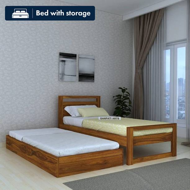 Ganpati Arts Sheesham Wood RIO Wooden Single Cot For Home/Single Trundle Bed With Storage Solid Wood Single Drawer Bed, 203 cm x 96 cm (6.66 ft x 3.15 ft)