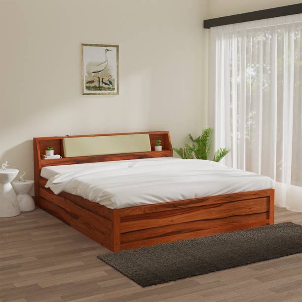 Wakeup India Serene Sheesham Wood Bed | Maharani Color Finish with Storage | 78x60 Inch Solid Wood Queen Drawer Bed