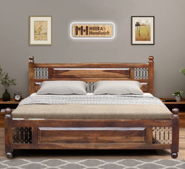 Meera Handicraft bed solid sheesham wood in Queen size Delivery Condition - DIY(Do-It-Yourself)) Solid Wood Queen Bed