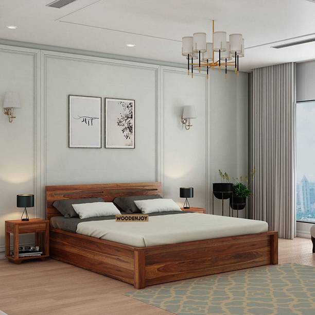 WOODENJOY Sheesham Wood Queen Bed/Wooden Bed With Hydraulic Storage/Wooden Palaung Solid Wood Queen Hydraulic Bed