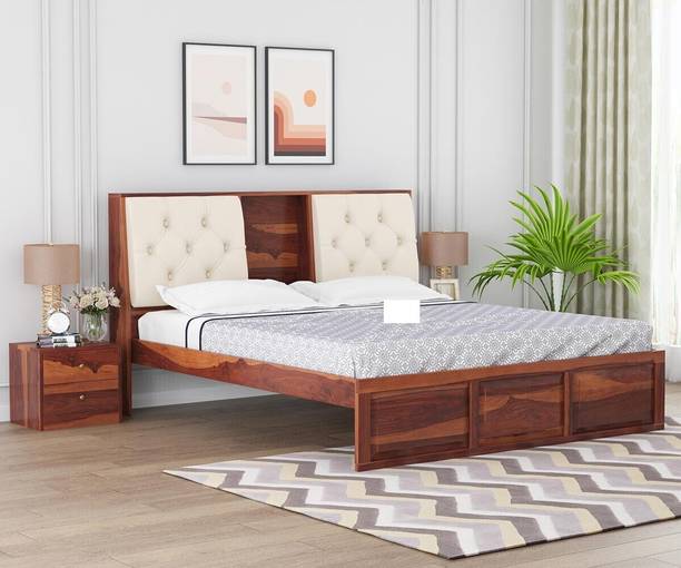 VK Handicraft Orion Sheesham Wood Bed Without Storage (Honey Finish) Solid Wood Queen Bed