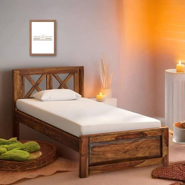 SaidanWood Veldro Single Sheesham Wood Bed for Bedroom | Solid Wood Solid Wood Single Bed, 208 cm x 99 cm (6.82 ft x 3.25 ft)